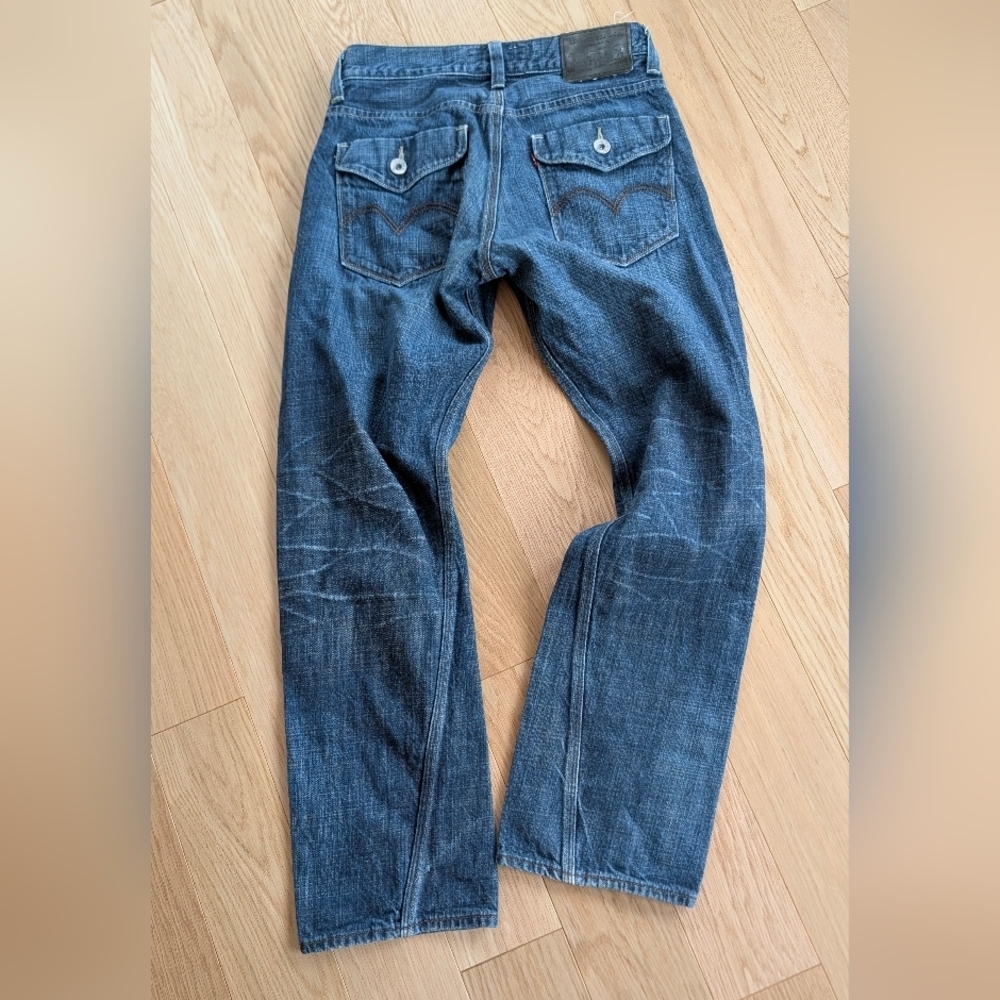 Y2K 29x30 Levi's 514 Slim Straight Denim Blue Double Flap Pockets Mens Jeans